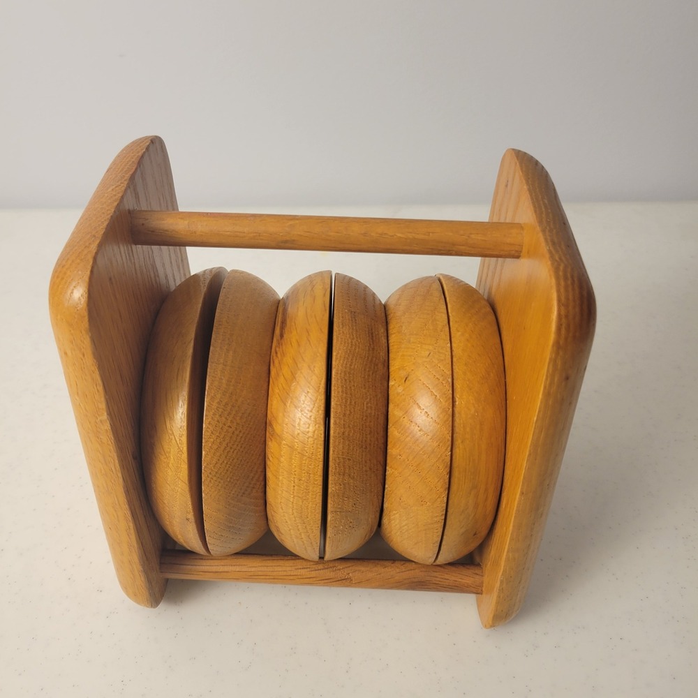 Himark Wood Coasters MCM Brown Vintage Oak Cork 6 Piece Set with Caddy
